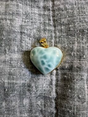 925 silver plated Gold-Trim Larimar Heart Pendant Necklace - Women Jewelry